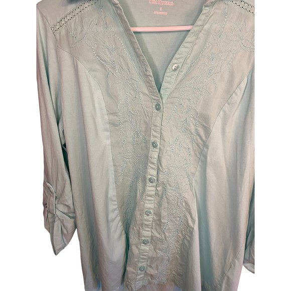 Kim Rogers Aqua Blue Embroidered Button Up Top Women's S - Picture 2 of 7